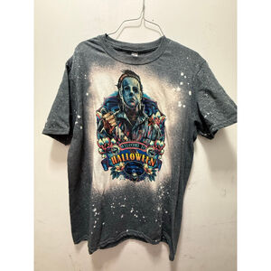 Women's Gildan Halloween Michael Myers Bleached Tee Gray L